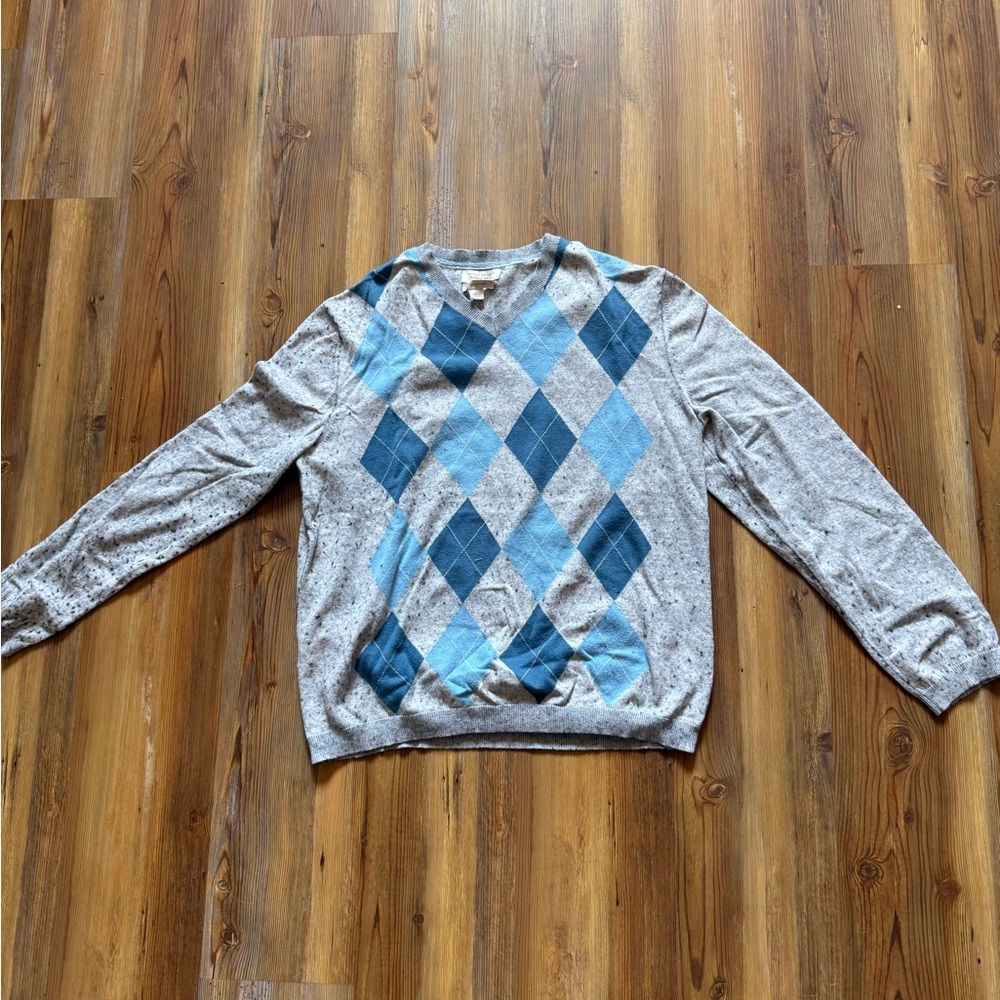 Banana Republic Gray and Blue Argyle Crewneck Sweater
